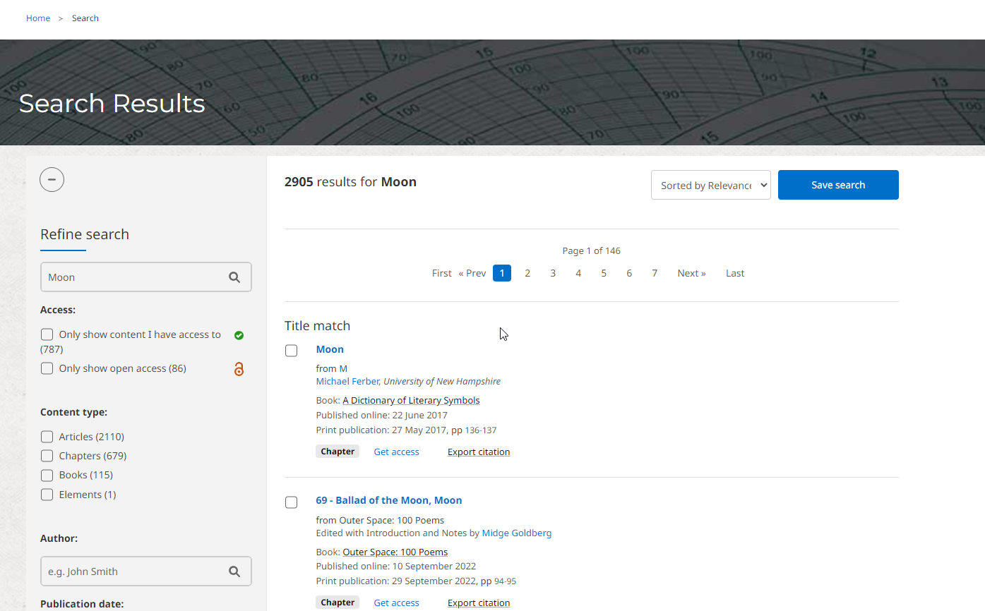 Screenshot showing example of search results