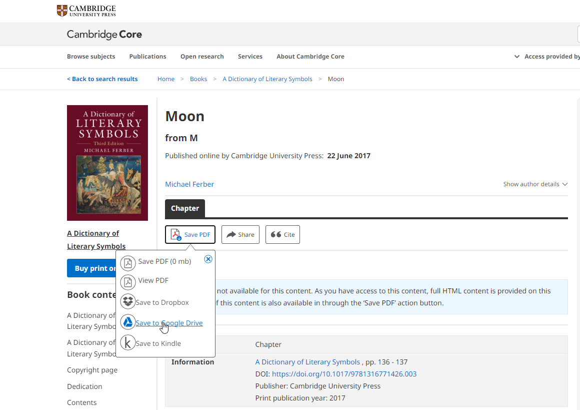 Screenshot showing 'save to Google Drive' option under 'Save to PDF' on search results