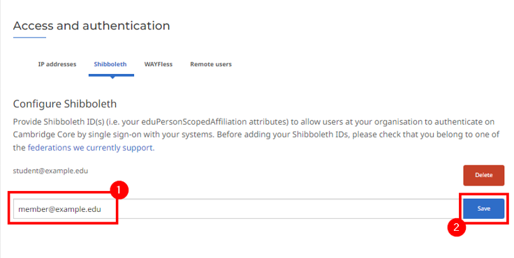 Screenshot showing where to enter Shibboleth ID