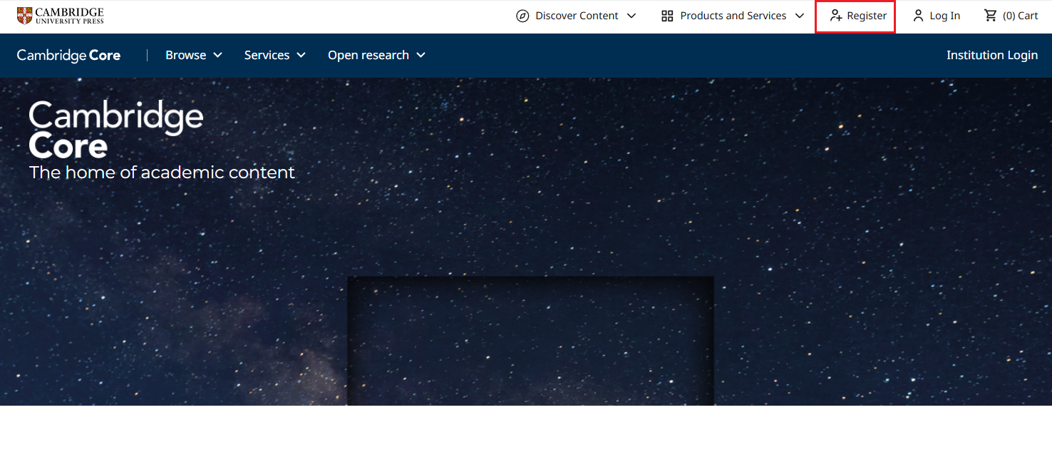 Screenshot showing where to register for an account