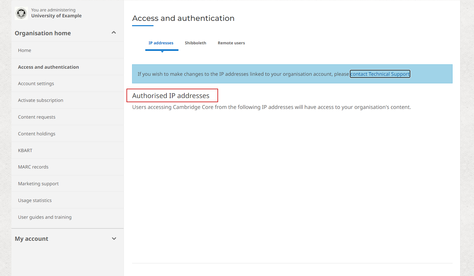Screenshot showing authorised IP addresses for your organisation