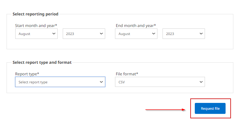 Screenshot showing 'Request file' button