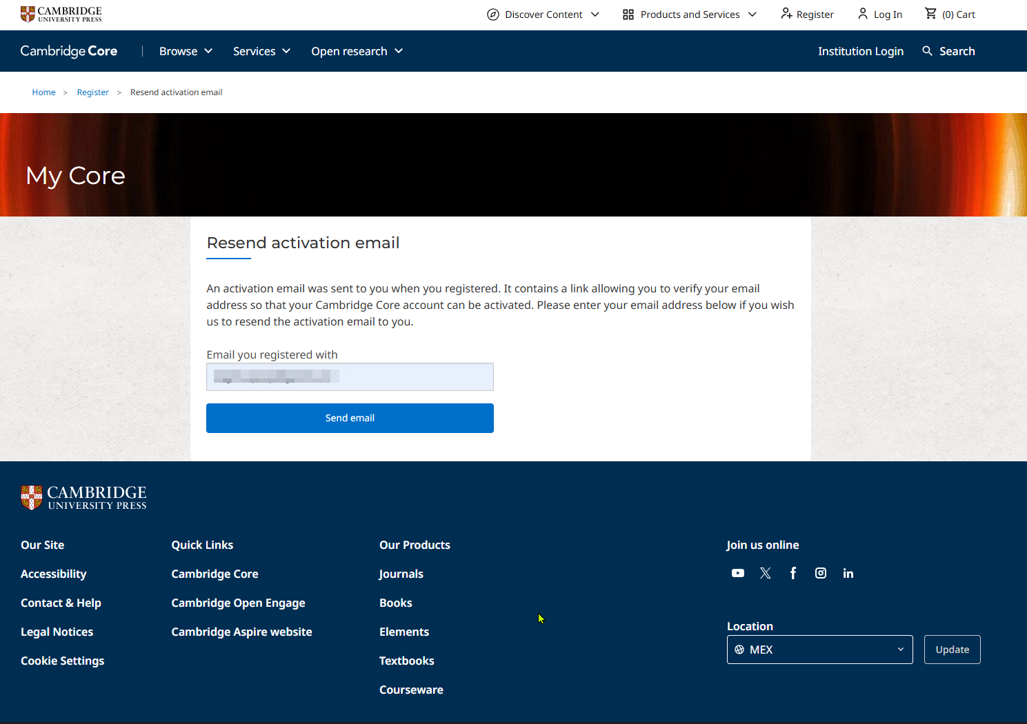 Image that shows the field to type emails address to send activation link email