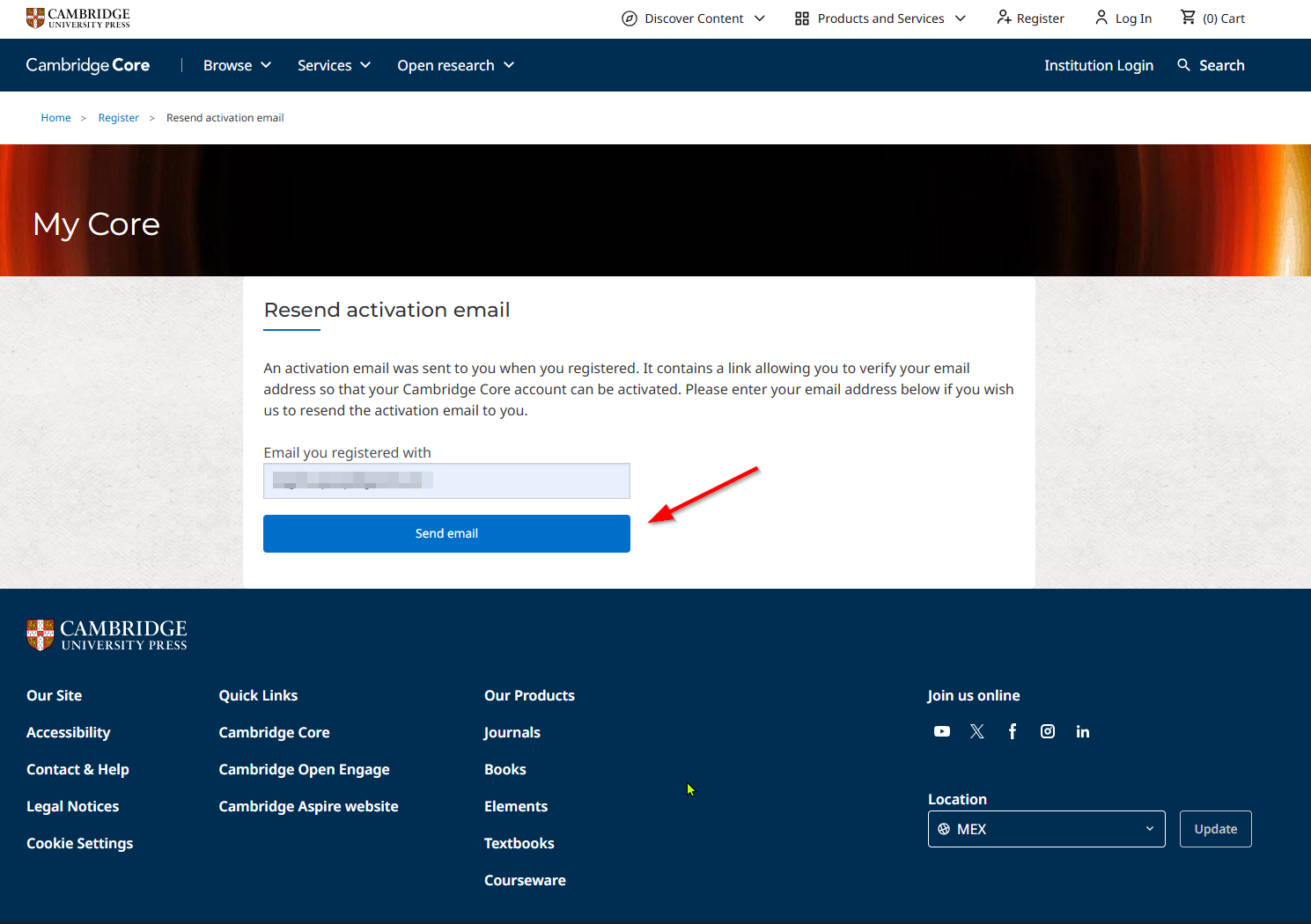 image that shows in the middle of the page the button 'send email' for sending activation account email