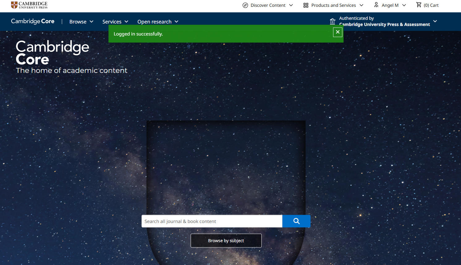 Screenshot showing a green bar, confirming that you have logged in successfully